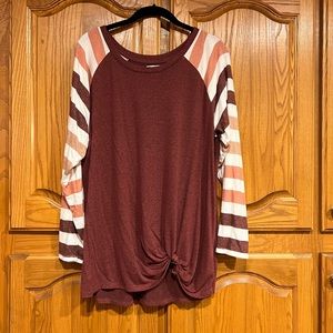 Maurice’s Plus Size, Striped Long Sleeve, Front Knot Tee - Size 0X